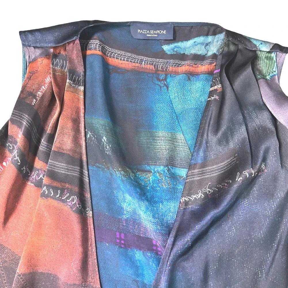Piazza Sempione Made In Italy Pure Silk Sleeveless Layering Cardigan Duster